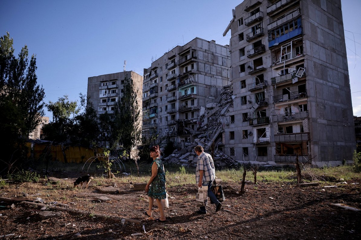 Okupācijas spēku izpostītā Toreckas pilsēta, Doneckas apgabalā, Ukrainā
