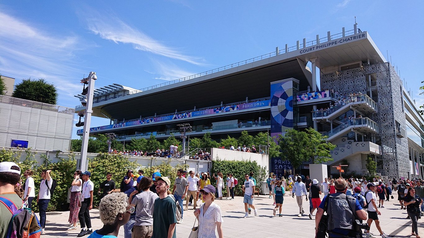 &quot;Roland Garros&quot; tenisa stadions olimpiskajās spēlēs 2024. gada 28. jūlijā