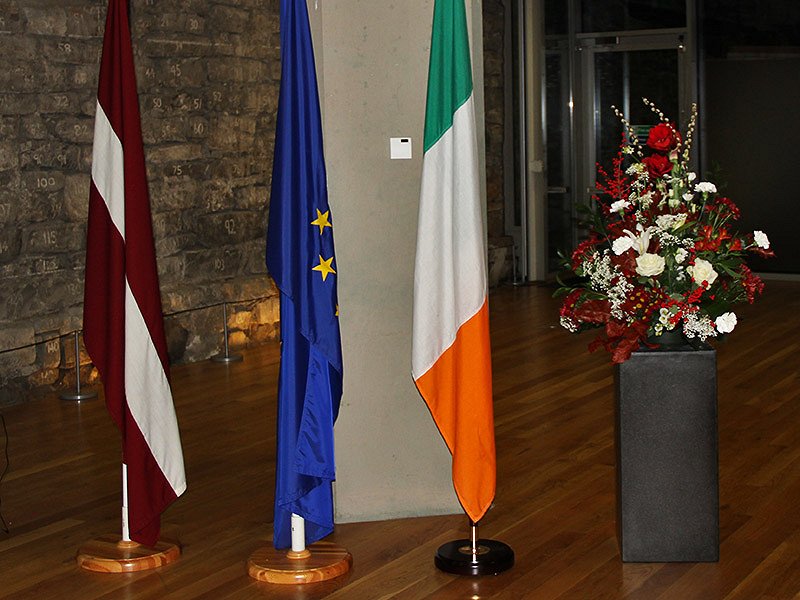 Latvian, EU and Irish flags at Latvian embassy in Ireland