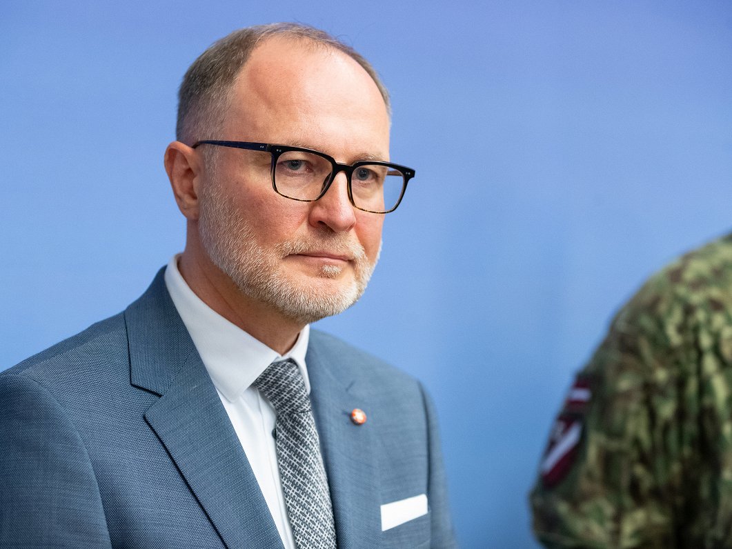 Defense Minister Andris Sprūds at briefing about Russian drone that crashed in Latvia