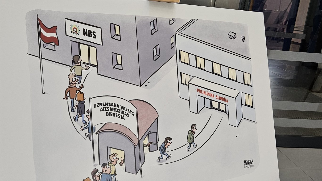 Politisko karikatūru izstāde.