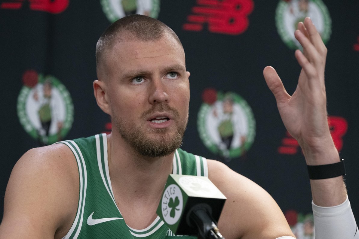 Kristaps Porziņģis Bostonas &quot;Celtics&quot; mediju dienā 2024. gada septembrī