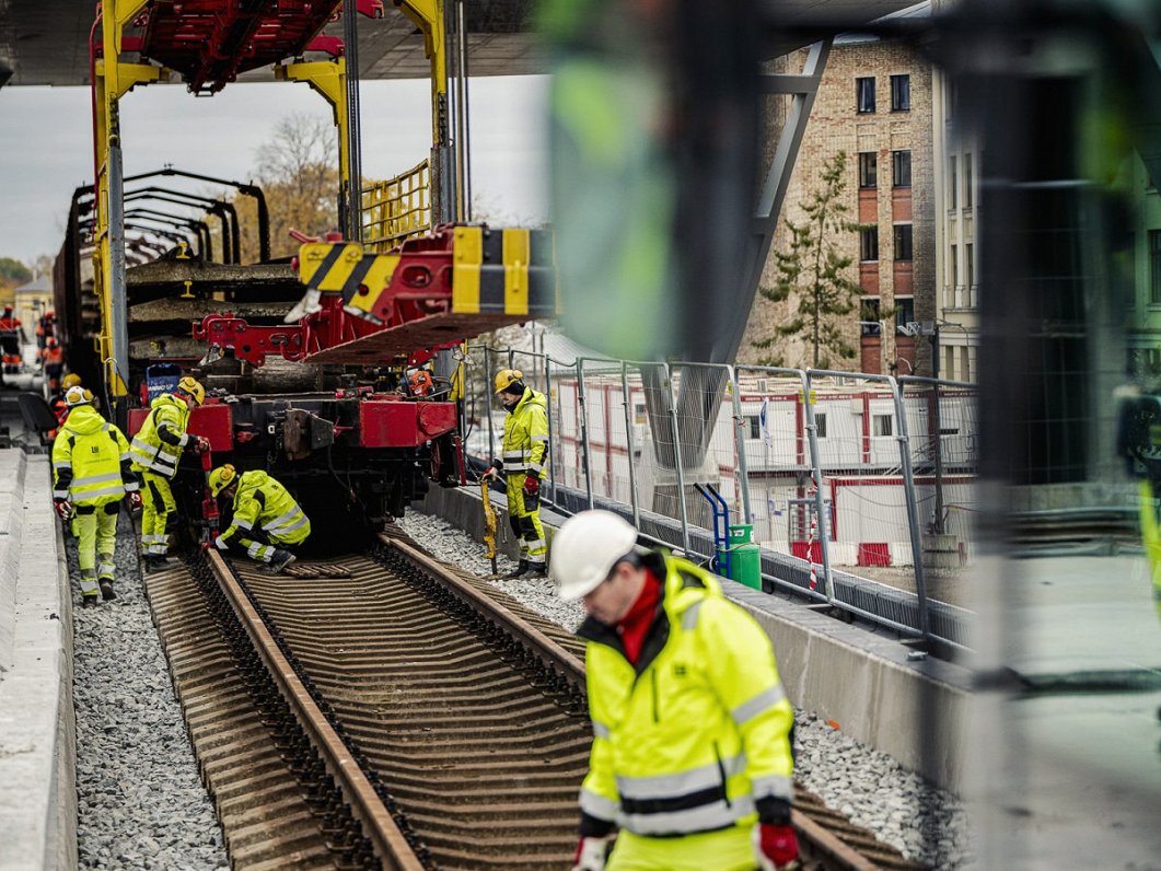 Rīgas Centrālajā stacijā ieklāj sliežu posmus.