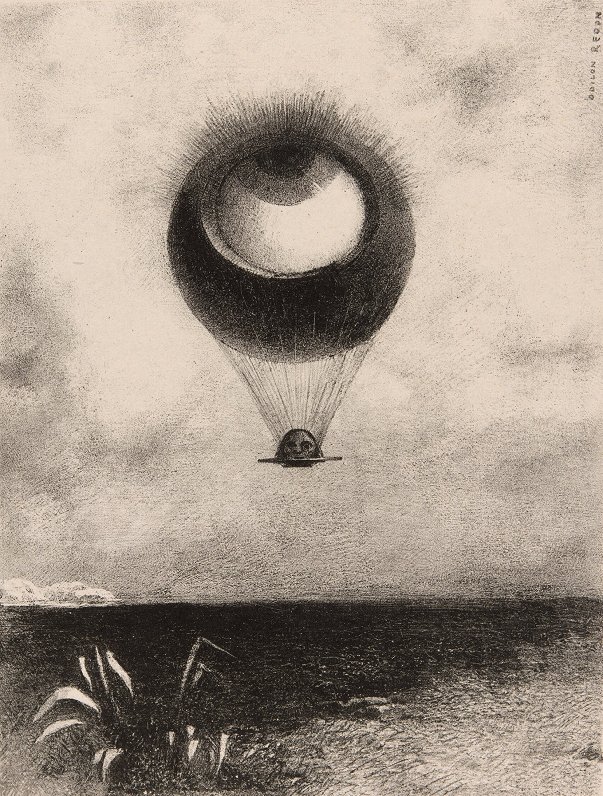 &quot;Acs, kā dīvains balons, virzās uz bezgalību&quot;, Odilons Redons, 1882